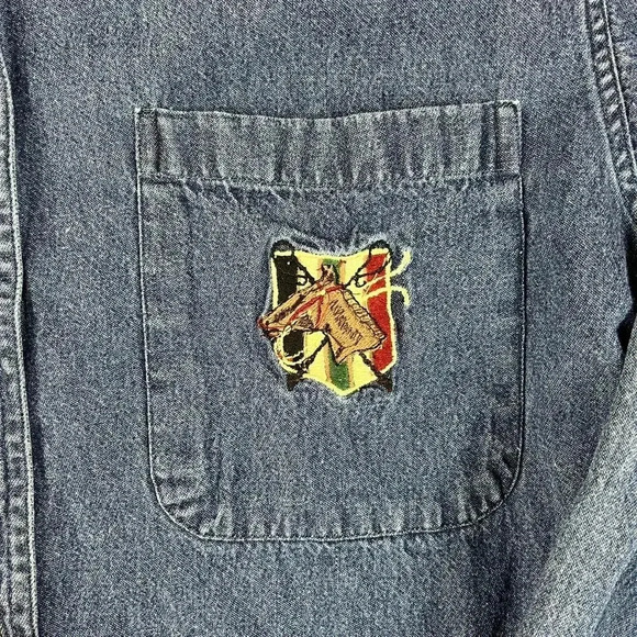 Vtg British Khaki Embroidered Horse Denim Button Up Women's 6 Chambray *READ - Picture 2 of 10